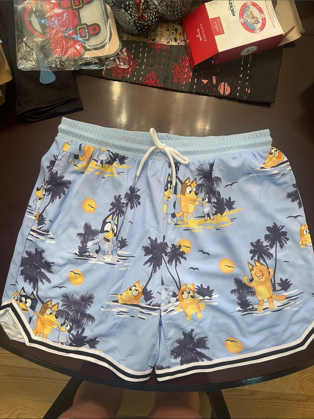 Men's Bluey Cartoon Print mesh sport Shorts nwot can wear swimming large